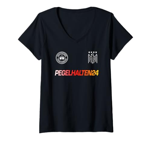 Damen PEGELHALTEN 24 - SAUFTRIKOT X Malle Trikot Deutschland Bier T-Shirt mit V-Ausschnitt Damen PEGELHALTEN 24 - SAUFTRIKOT X Malle Trikot Deutschland Bier T-Shirt mit V-Ausschnitt von PEGEL HALTEN DEUTSCHLAND Mallorca. Lecker Bierchen