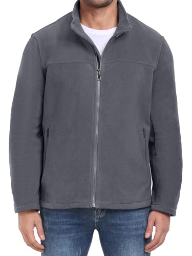 PEGENO Fleecejacke Herren Klassisch Durchgehender Reißverschluss Stehkragen Leicht Lässig Jacke Herren Weich Warm Fleecejacken mit Reißverschlusstasche Dunkelgrau XXL von PEGENO