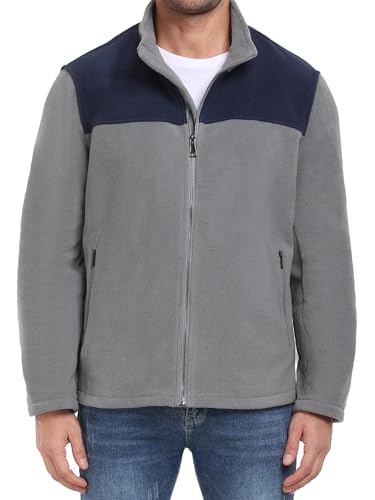 PEGENO Fleecejacke Herren Klassisch Durchgehender Reißverschluss Stehkragen Leicht Lässig Jacke Herren Weich Warm Fleecejacken mit Reißverschlusstasche Grau Blau X Large von PEGENO