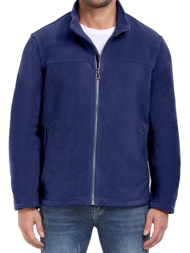 PEGENO Fleecejacke Herren Klassisch Durchgehender Reißverschluss Stehkragen Leicht Lässig Jacke Herren Weich Warm Fleecejacken mit Reißverschlusstasche Marineblau Groß von PEGENO