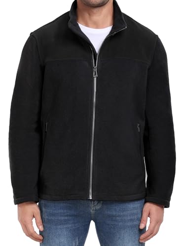 PEGENO Fleecejacke Herren Klassisch Durchgehender Reißverschluss Stehkragen Leicht Lässig Jacke Herren Weich Warm Fleecejacken mit Reißverschlusstasche Schwarz Klein von PEGENO