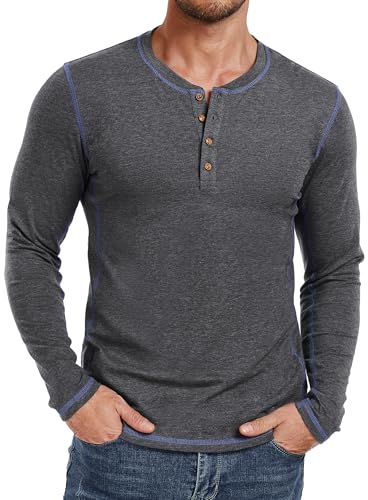 PEGENO Henley T-Shirt für Herren Langarm Lässige Klassische Passform Henley Tshirt Herren Lässiges Baumwolle T Shirt Herren Dunkelgrau X Large PEGENO Henley T-Shirt für Herren Langarm Lässige Klassische Passform Henley Tshirt Herren Lässiges Baumwolle T Shirt Herren Dunkelgrau X Large von PEGENO
