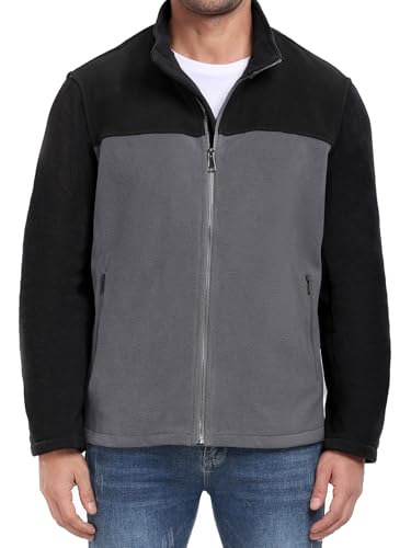 PEGENO Herren Fleece Jacke Leichte Fleecejacke Herren Sweatjacke Herren Ohne Kapuze Winddichte Warme Jacke Schwarz Dunkelgrau X Large von PEGENO