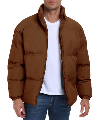 PEGENO Herren Winter Gepolsterte Jacke mit Reißverschluss Stand Kragen Winddichte Brot Jacke,Kaffee,L von PEGENO