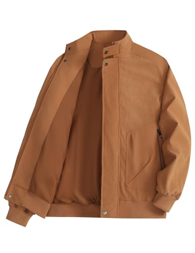 PEGENO Übergangsjacke Herren Modische Herbstjacke Herren Lässiges Trendiges Herren Jacken mit Stehkragen Outdoorjacke mit Durchgehendem Reißverschluss Khaki Groß von PEGENO