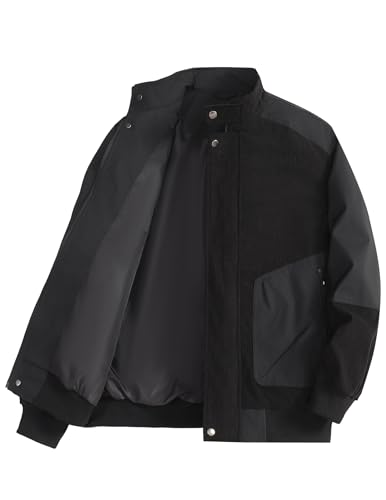 PEGENO Übergangsjacke Herren Modische Herbstjacke Herren Lässiges Trendiges Herren Jacken mit Stehkragen Outdoorjacke mit Durchgehendem Reißverschluss Schwarz XX Large von PEGENO