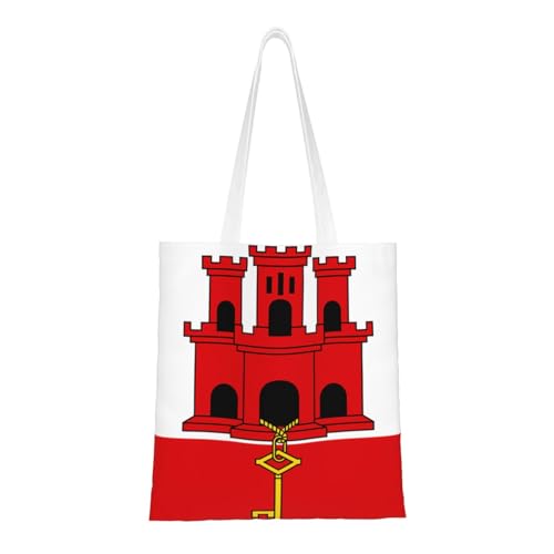 Flagge von Gibraltar Totes. Leichtes Segeltuch, doppelte Griffe, stilvolle Damen-Tragetasche, perfekt zum Einkaufen, für die Arbeit und den Alltag. von PEGQCVAM