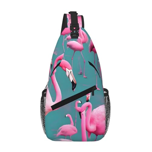PEGQCVAM A Flock Of Flamingos Cross Chest Bag Diagonal Large Capacity, Adjustable Shoulder Straps, Cup Holders And Umbrella Holders On Both Sides. von PEGQCVAM