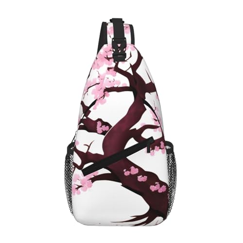 PEGQCVAM Cherry Blossoms Tree Cross Brusttasche diagonal Großes Fassungsvermögen, verstellbare Schultergurte, Getränkehalter und Schirmhalter auf beiden Seiten von PEGQCVAM