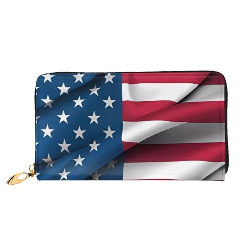 PEGQCVAM Geldbörse aus Leder mit amerikanischer Flagge, stilvolles Design mit mehreren Kartenfächern, Bargeldfach und strapazierfähigem Leder. von PEGQCVAM