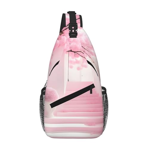 PEGQCVAM Pink Cherry Blossom Staircase Cross Chest Bag Diagonal Large Capacity, Adjustable Shoulder Straps, Cup Holders And Umbrella Holders On Both Sides. PEGQCVAM Pink Cherry Blossom Staircase Cross Chest Bag Diagonal Large Capacity, Adjustable Shoulder Straps, Cup Holders And Umbrella Holders On Both Sides. von PEGQCVAM