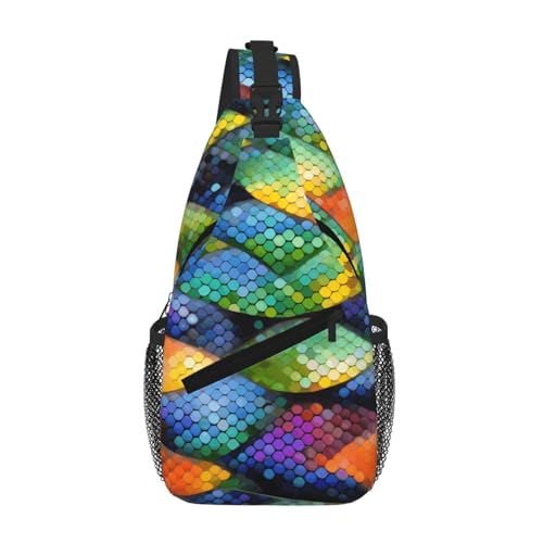 PEGQCVAM Rainbow Fish Scale Cross Chest Bag Diagonal Large Capacity, Adjustable Shoulder Straps, Cup Holders And Umbrella Holders On Both Sides. von PEGQCVAM