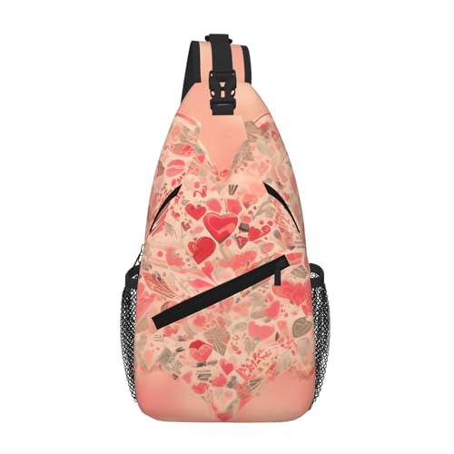 PEGQCVAM Red Heart Flowers Cross Chest Bag Diagonal Large Capacity, Adjustable Shoulder Straps, Cup Holders And Umbrella Holders On Both Sides. PEGQCVAM Red Heart Flowers Cross Chest Bag Diagonal Large Capacity, Adjustable Shoulder Straps, Cup Holders And Umbrella Holders On Both Sides. von PEGQCVAM