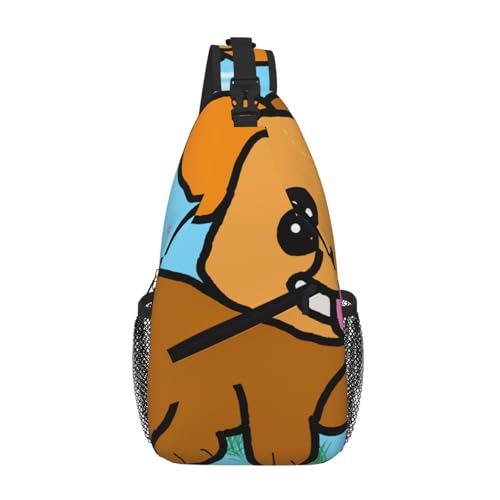 PEGQCVAM Running Cartoon Dog Cross Chest Bag Diagonal Large Capacity, Adjustable Shoulder Straps, Cup Holders And Umbrella Holders On Both Sides. von PEGQCVAM