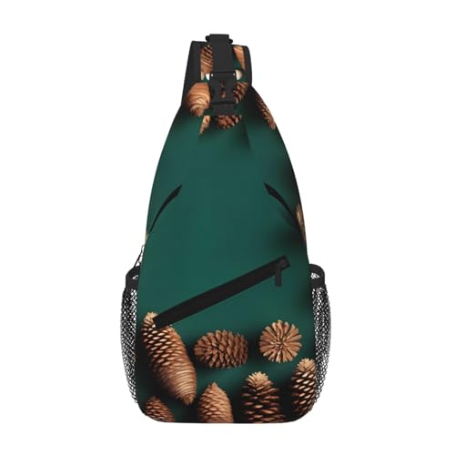 Pine Cone Border Cross Chest Bag Diagonal Large Capacity, Adjustable Shoulder Straps, Cup Holders And Umbrella Holders On Both Sides. von PEGQCVAM