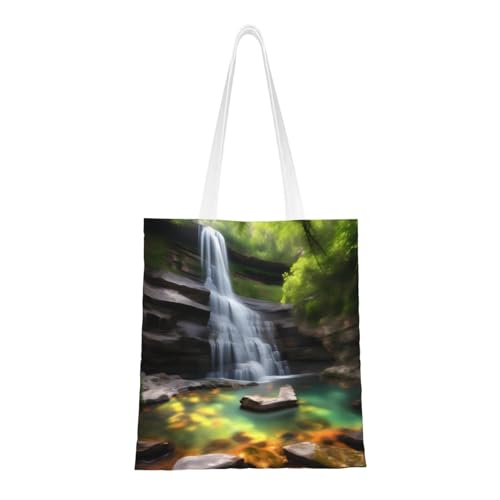 Tragetasche mit Wasserfall-Ansicht. Leichtes Segeltuch, doppelte Griffe, stilvolle Damen-Tragetasche, perfekt zum Einkaufen, für die Arbeit und den Alltag. von PEGQCVAM