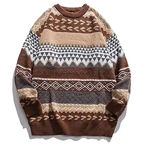 PEHMEA Herren Vintage Streifen Pullover Oversized Rundhalsausschnitt Langarm Strickpullover Pullover, coffee, Mittel von PEHMEA