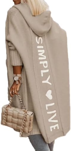 PEIAIEP Damen Strickjacke mit Kapuze und Taschen Lang Elegant Cardigan Strickpullover Herbst Winter Jacke Sweater Outerwear von PEIAIEP