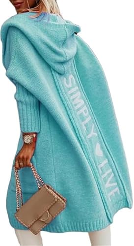 PEIAIEP Damen Strickjacke mit Kapuze und Taschen Lang Elegant Cardigan Strickpullover Herbst Winter Jacke Sweater Outerwear von PEIAIEP