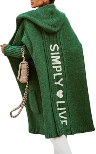 PEIAIEP Damen Strickjacke mit Kapuze und Taschen Lang Elegant Cardigan Strickpullover Herbst Winter Jacke Sweater Outerwear von PEIAIEP