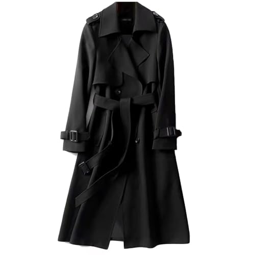 PEIAIEP Damen Trenchcoat Zweireiher Langer Reversmantel Winddichter Windjacke mit Taschen Cardigan Wintermantel Einfarbig und Gürtel Slim Fit von PEIAIEP