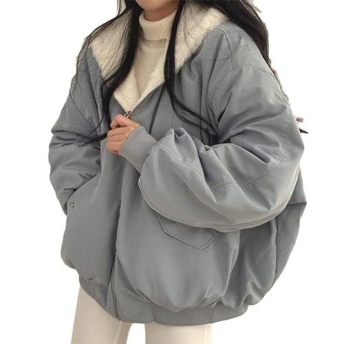 PEIAIEP Winterjacke Damen Elegant Outdoorjacke Fleece Gefütterter Doppelseitige Mantel Wintermantel Kurzmantel Warm Cardigan Parka mit Kapuze Kapuzenjacke von PEIAIEP