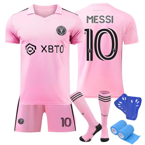 PEIFOON Fussball Triko Kinder Sets, Nr.10 Heim/Auswärts Fußball Trikot，Schnell Trocknendes Atmungsaktives Fußballtrikot mit Fußball-T-Shirt, Shorts, Stutzen (Rosa, 152-160) von PEIFOON