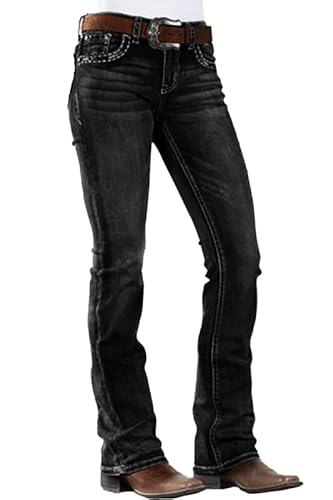 PEIHOT Damen Jeans 90er Jahre Mid Rise Bootcut Jeans High Stretch Schwarz Jeans Pantalones De Mujer Bootcut Denim Pants, 201-Schwarz, Groß von PEIHOT