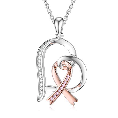 PEIMKO Brustkrebs Ketten für Damen von 925 Sterling Silber Brustkrebs Survivor Herz Anhänger Halskette für Frauen Post Surgery Survivor Chemo von PEIMKO