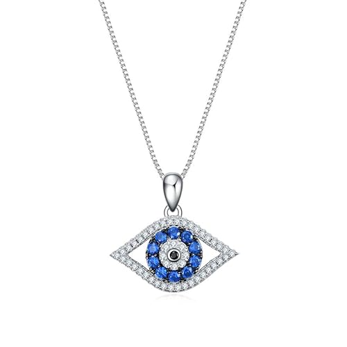 PEIMKO Evil Eye Anhänger Halskette in 925 Sterling Silber mit Blau Zirkonia Anhänger Halskette für Frauen Mädchen 18 Zoll Weiß/Gelbgold/Rose Gold plattiert Verfügbar（Weiß） von PEIMKO