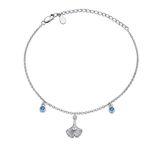 PEIMKO Vintage Ginkgo Blatt Armbänder S925 Sterling Silber verstellbar weiß plattiert blau Zirkonia Schmuck für Frauen Mädchen Liebhaber Geburtstagsgeschenke von PEIMKO