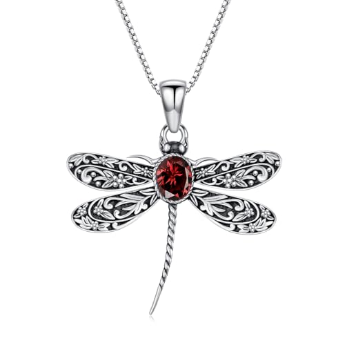PEIMKO Vintage Libellen-Anhänger für Damen aus 925 Sterling Silber, ovaler Granat von PEIMKO