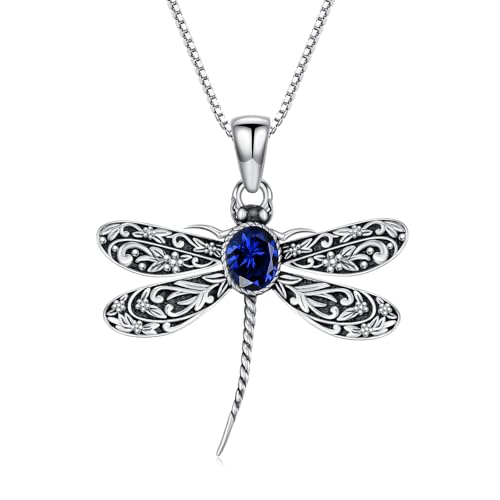 PEIMKO Vintage Libellen-Anhänger für Damen aus 925 Sterling Silber, ovaler Saphir von PEIMKO