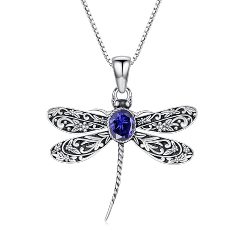 PEIMKO Vintage Libellen-Anhänger für Damen aus 925 Sterling Silber, ovaler Tansanit von PEIMKO