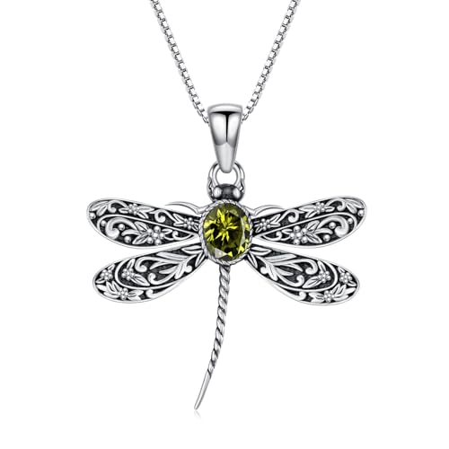 Vintage Libellen-Anhänger für Damen aus 925 Sterling Silber, ovaler Peridot von PEIMKO