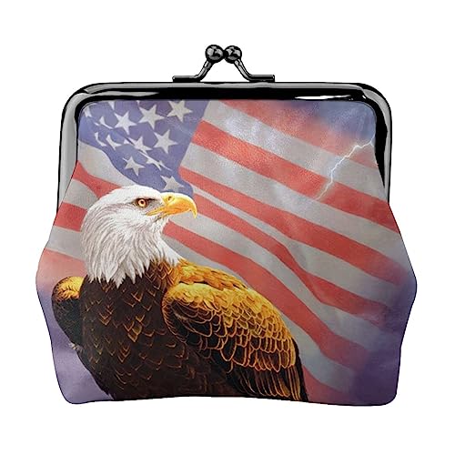 Adler mit USA-Flagge Münzgeldbörse Kiss Lock Wechselgeldbörse Leder Kleingeldbeutel Kleine Frauen Geldbörse Tasche für Geschenke, Schwarz, Einheitsgröße, Mode, Schwarz , Einheitsgröße, modisch von PEIXEN