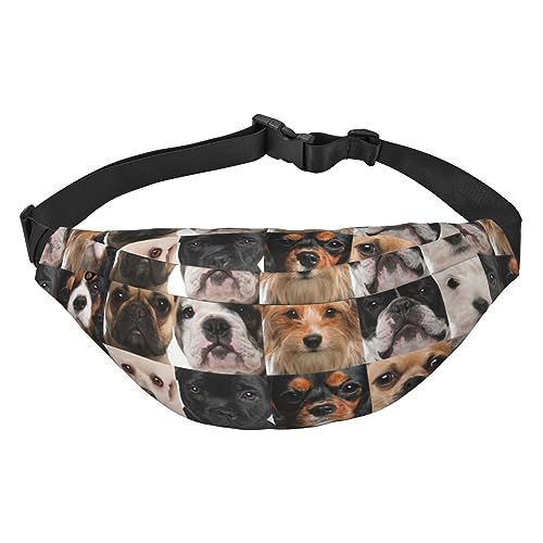 Bauchtasche mit Hundegesichtsmuster für Damen und Herren, wasserdichte Gürteltasche, modische Umhängetasche, Hüfttaschen, Pack für Reisen, Sport, Wandern, Schwarz, Einheitsgröße, Schwarz , von PEIXEN