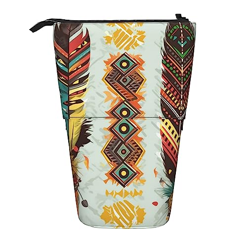 Bohemian Feder-Federmäppchen, Teleskop-Make-up-Tasche, Pop-Up-Büro-Organizer, Box, Stehender Stifthalter, Kosmetiktasche mit Reißverschluss, Schwarz , Einheitsgröße, Münzbeutel von PEIXEN