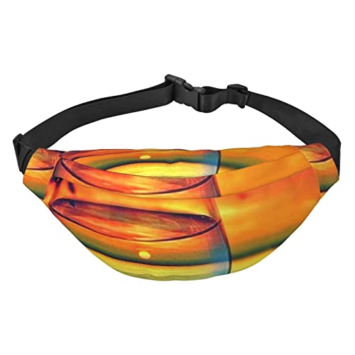 Bunte Glas-Getränke-Sonnenuntergang-Fanny-Tasche für Damen und Herren, wasserdichte Gürteltasche, modische Umhängetasche, Hüfttaschen, Pack für Reisen, Sport, Wandern, Schwarz, Einheitsgröße, Schwarz von PEIXEN