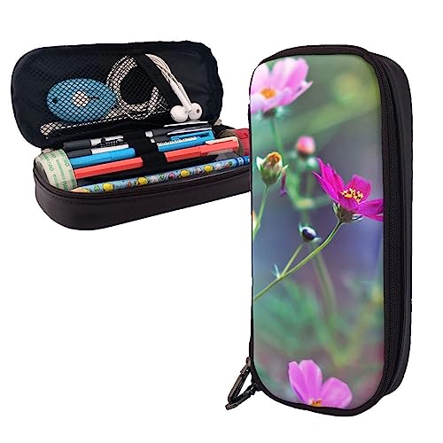 Bunte kleine Blume Bleistift Fall Große Kapazität Leder Bleistift Tasche Tragbare Bleistift Tasche mit Reißverschluss für Büro Organizer, Schwarz , Einheitsgröße von PEIXEN