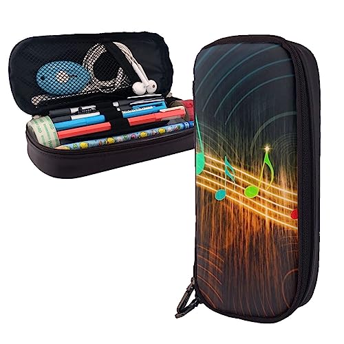 Bunte musikalische Bleistift Fall Große Kapazität Leder Bleistift Beutel Tragbare Bleistift Tasche mit Reißverschluss für Büro Organizer, Schwarz , Einheitsgröße von PEIXEN