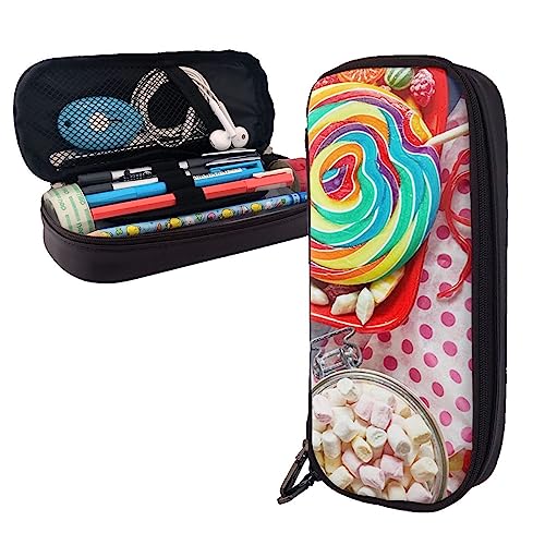 Candy Poster Federmäppchen Große Kapazität Leder Bleistift Tasche Tragbare Bleistift Tasche mit Reißverschluss für Büro Organizer, Schwarz , Einheitsgröße von PEIXEN