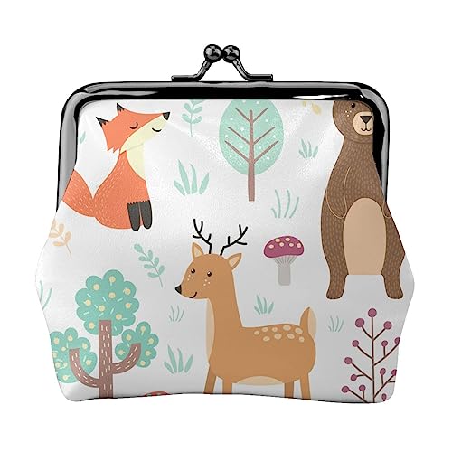 Cartoon Wald Tier Hirsch Bär Münze Geldbörse Kiss Lock Ändern Geldbörse Leder Ändern Pouch Kleine Frauen Brieftasche Tasche für Geschenke, Schwarz , Einheitsgröße, Münzbeutel von PEIXEN