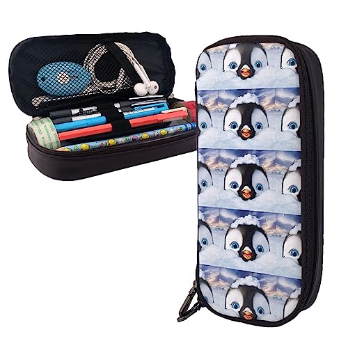 Cartoon niedlichen Pinguin Bleistift Fall Große Kapazität Leder Bleistift Beutel Tragbare Bleistift Tasche mit Reißverschluss für Büro Organizer, Schwarz , Einheitsgröße, Reisen von PEIXEN