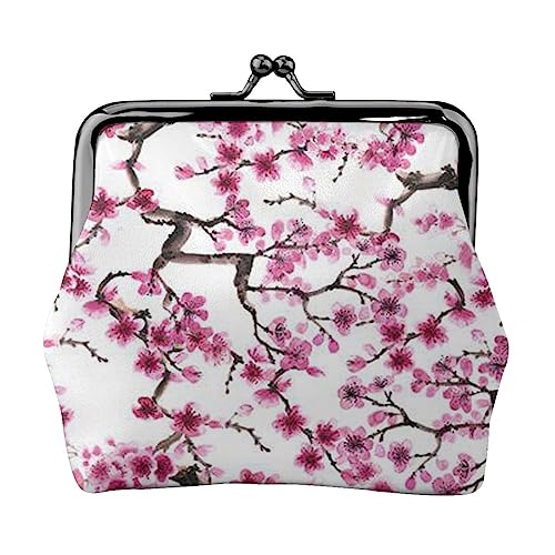 Cherry Blossom Aquarell Geldbörse Kuss Schloss Ändern Geldbörse Leder Kleingeld Pouch Kleine Frauen Brieftasche Tasche für Geschenke, Schwarz , Einheitsgröße, Münzbeutel von PEIXEN