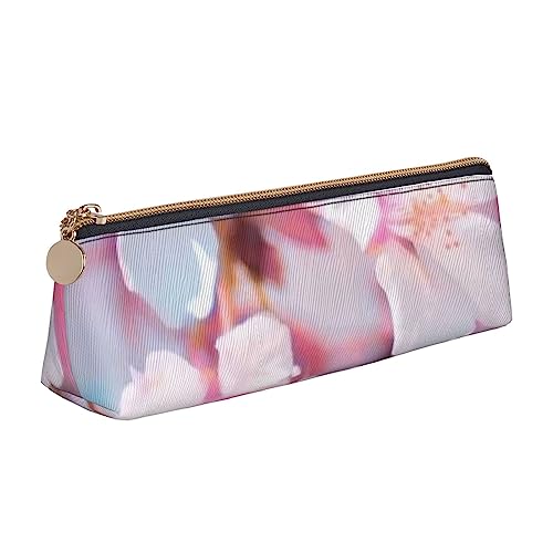 Cherry Blossom Pencil Case Leather Pencil Pouch Portable Cosmetic Bag Triangle Pen Bag Storage Bag for Work Office Travel, weiß, Einheitsgröße, Münzbeutel von PEIXEN