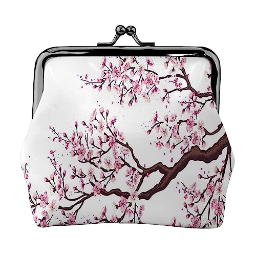 Cherry Blossoms Tree Coin Purse Kiss Lock Change Purse Leather Change Pouch Small Women Wallet Bag for Gifts, Schwarz , Einheitsgröße, Münzbeutel von PEIXEN