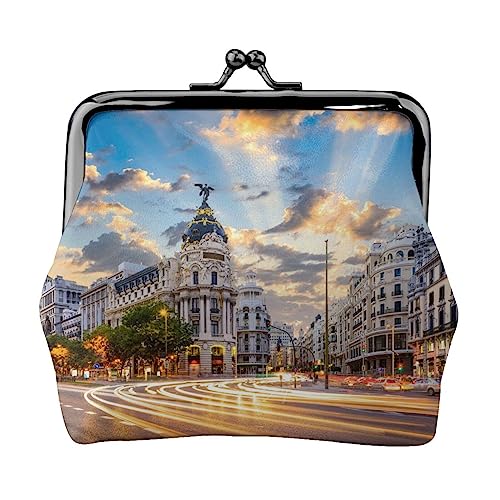 City Building Coin Purse Kiss Lock Change Purse Leather Change Pouch Small Women Wallet Bag for Gifts, Schwarz , Einheitsgröße, Münzbeutel von PEIXEN