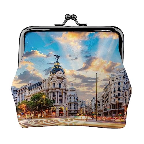 Cityscape Münzgeldbörse Kiss Lock Wechselgeldbörse Leder Kleingeldbeutel Kleine Frauen Geldbörse Tasche für Geschenke, Schwarz , Einheitsgröße, Münzbeutel von PEIXEN