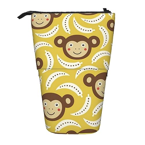 Clever Monkey Print Pencil Case Standing Pencil Bag Teleskop Stifthalter Niedlich Bleistift Pouch Pop Up Bleistift Box Kosmetiktasche für Damen Herren, Schwarz , Einheitsgröße, Reisen von PEIXEN